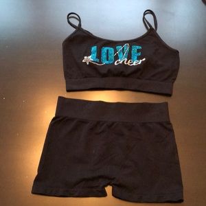 Girls size youth medium workout shorts and top